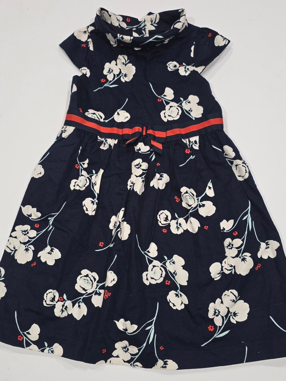 Janie and Jack Navy Floral Dress with Red Waistband Size 4